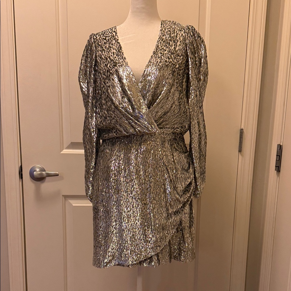 Metallic Mini Wrap Dress